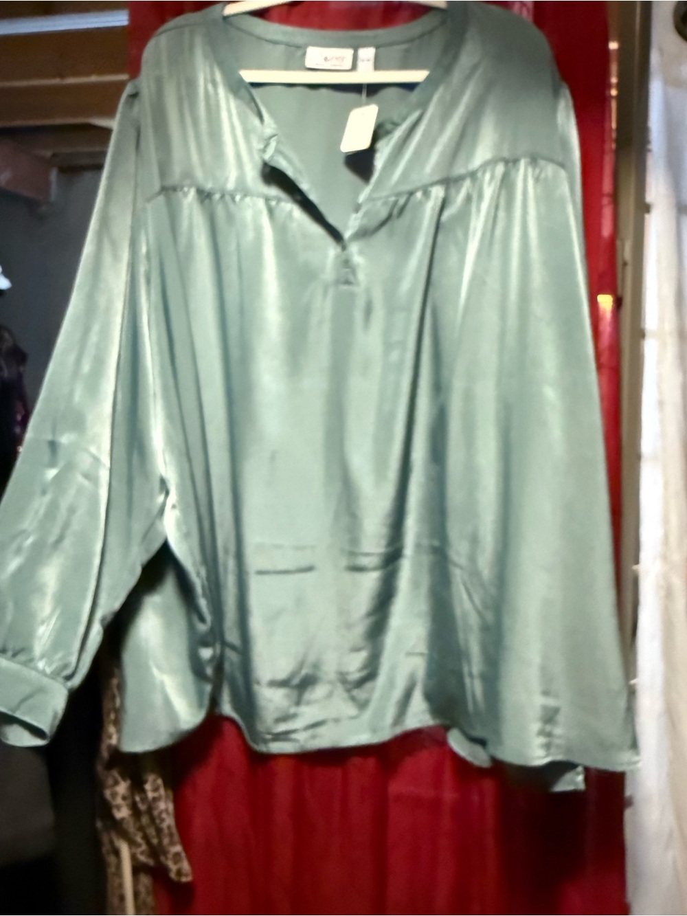 Silky Teal V-Neck Long-Sleeve Blouse - Picture 2 of 8